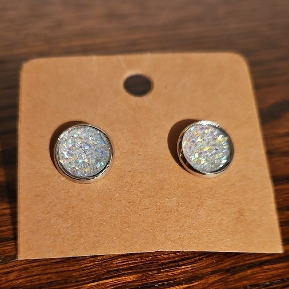 Sparkly Round Silver Backed Earrings, NWOT! - Picture 1 of 6